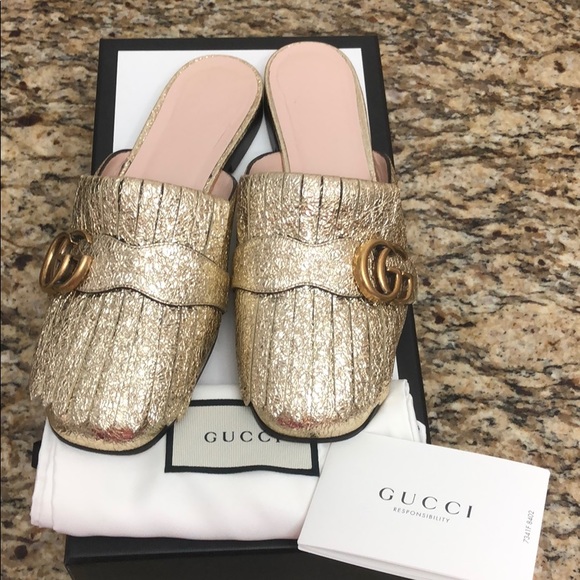 gucci fringe mules